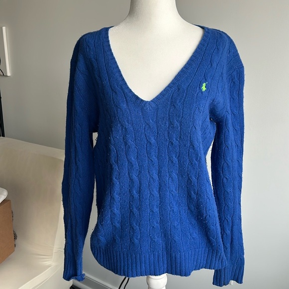 Polo Ralph Lauren blue vneck cable knit sweater lightweight 💙 - Picture 3 of 5